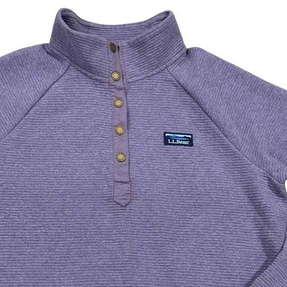 Women's L.L.Bean Lakewashed DoubleKnit 1/4 Snap Pullover Purple Womens L Petite - Picture 2 of 4